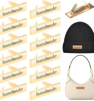 12Pcs Handmade Metal Labels Crochet Tags for Handmade Items with Shim Rectangle Alloy Tags Multi-Purpose Hand Made Labels Sewing Items Crafts for DIY Gift Purses Bags Shoes Accessories