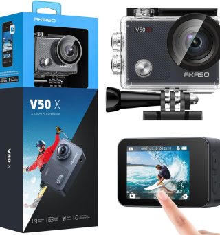 AKASO V50X Native 4K30fps WiFi Action Camera with EIS Touch Screen 4X Zoom 131 feet Waterproof Camera Support External Mic Remote Control with Helmet Accessories (Without 64GB MicroSD Card)