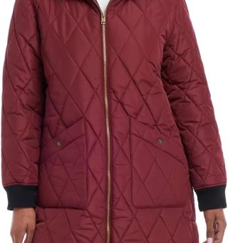Weatherproof Women's Quilted Long Coat, Sherpa Lined, Burgundy, Zip Front, Medium